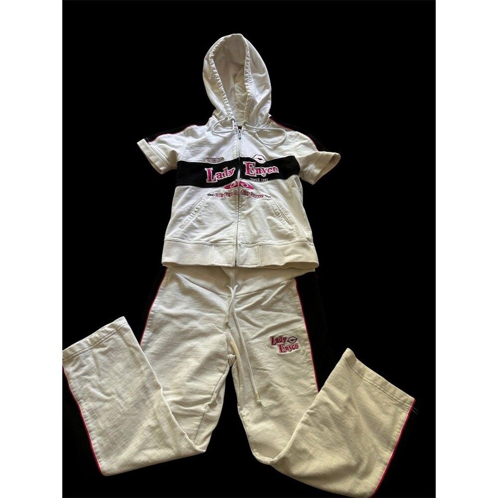 Vintage Rare Lady Enyce Tracksuit Set White Pink Black Y2K Top Small-Pant Medium